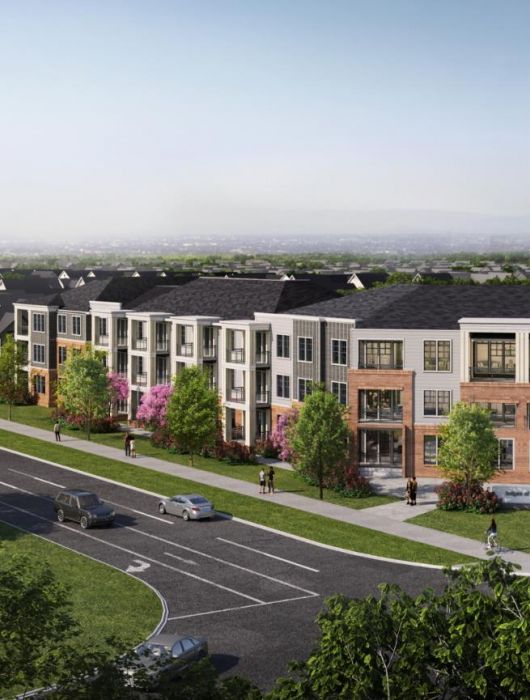 The Lodges of Huntersville Aerial view of a sprawling cityscape bordered by lush green trees, showcasing urban and natural elements in harmony.